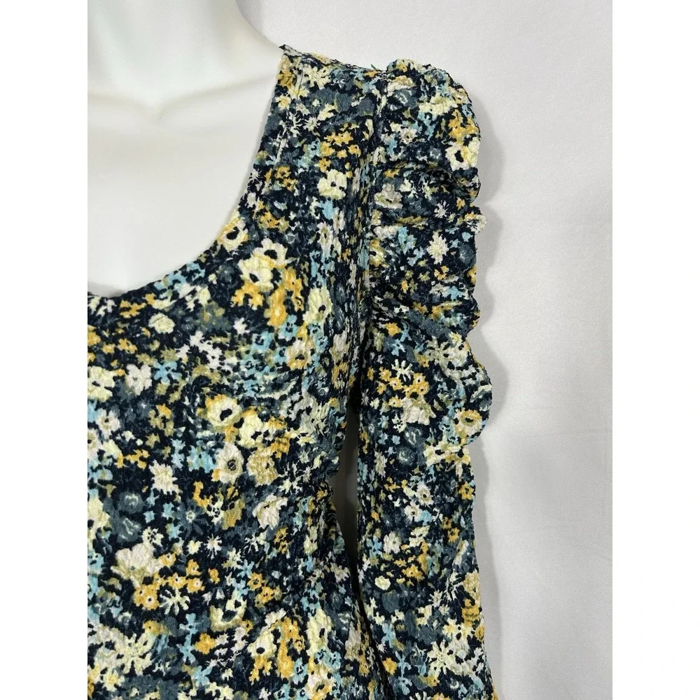 Loft Womens Micro Floral Puff Sleeve Top Size M Cottagecore Boho‎ Prairie Spring
